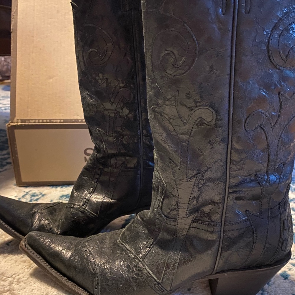 Stetson Leather Western Crackle and Lace Boot